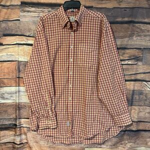 Peter Millar XL Mens Red Orange Yellow Plaid Long Sleeve Button Down Shirt